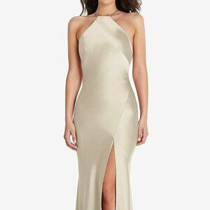 After Six 6853...Halter Convertible Strap Bias Slip Dress....Champagne...Size S